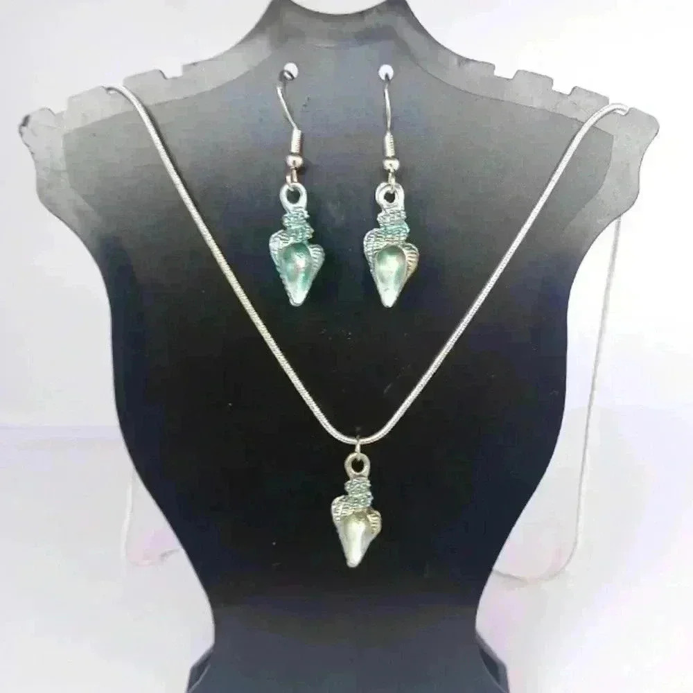 Blue Seashell Necklace and Earrings Set